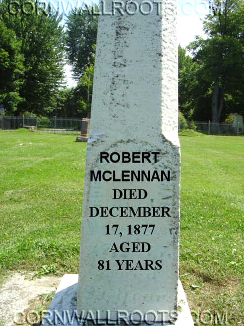 Photo of headstones/Robert McLennan d1877 hdstn Lancaster St Adw cem ON